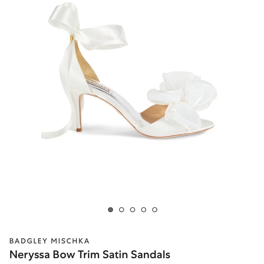 Badgley Mischka White Satin Heels with Ribbon Accent - Picture 14 of 15